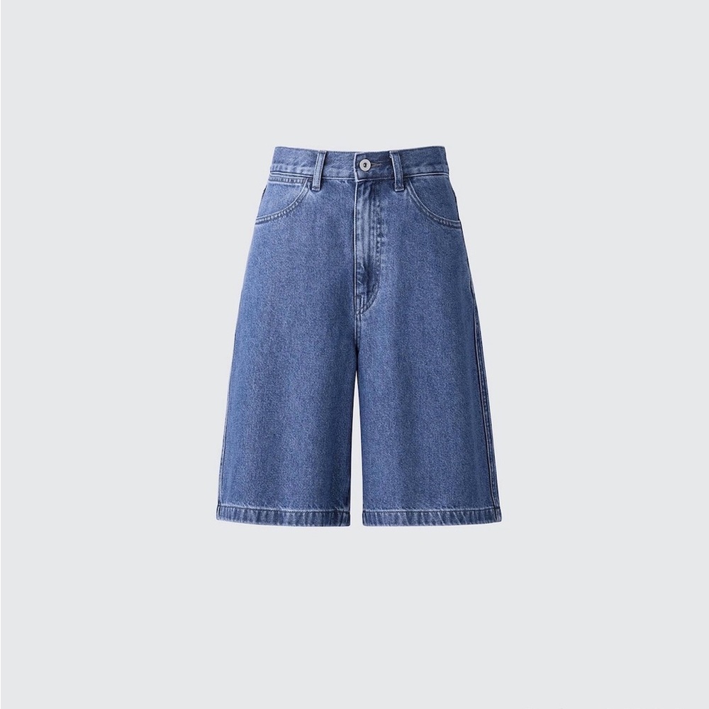 Uniqlo Women's Blue Jean Shorts - Denim Half Shorts, mustard shirt, bucket hat